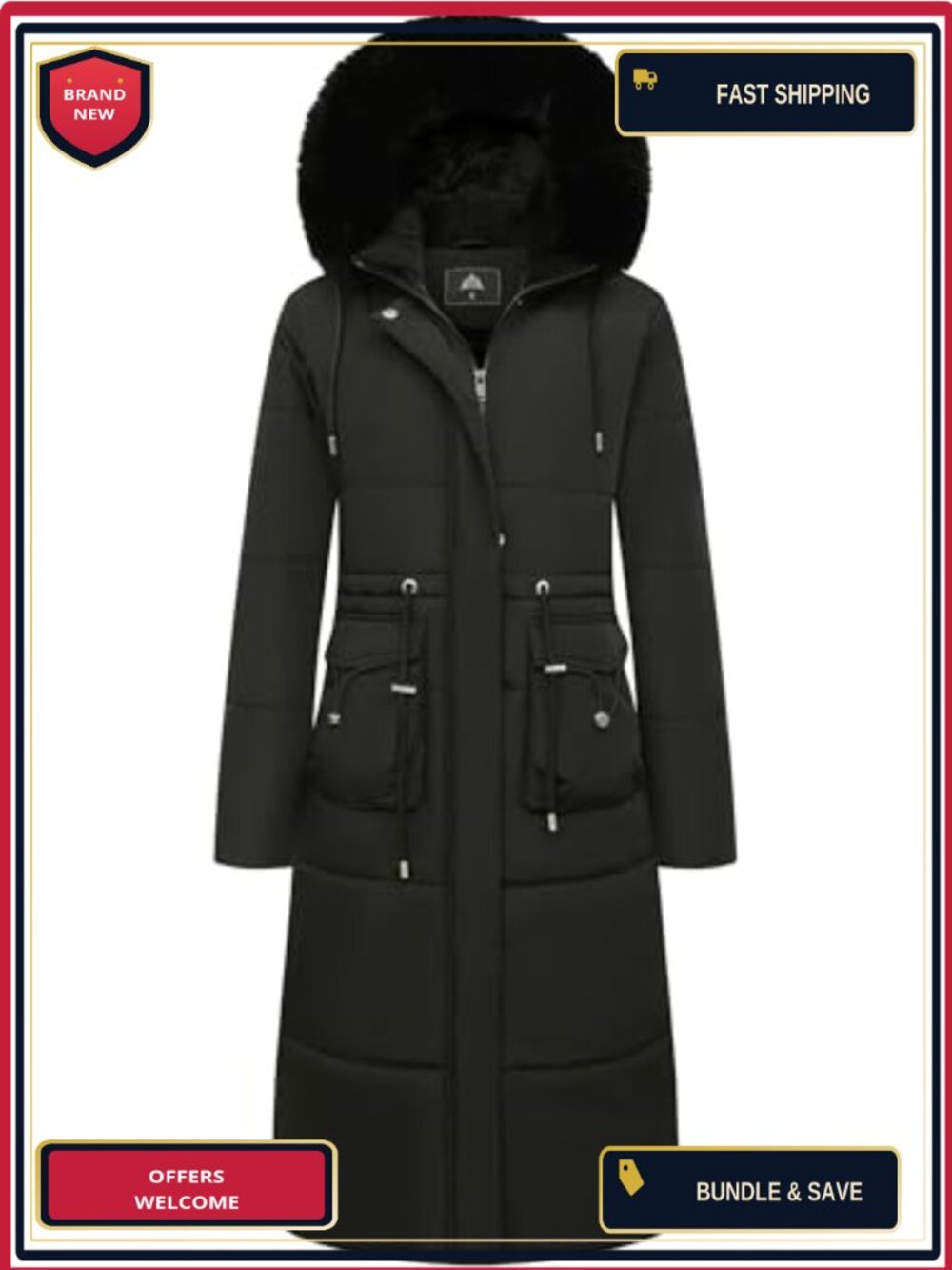 Women's Waterproof Long Winter Puffer Coat Maxi Down Jacket with Faux Fur Hood
